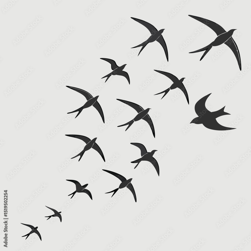 Aufkleber elegant swallows flock in flight simple vector design for backgrounds and graphics