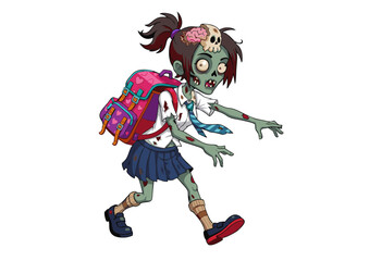 Cute Zombie Schoolgirl Illustration Spooky Kawaii Undead Character Design
