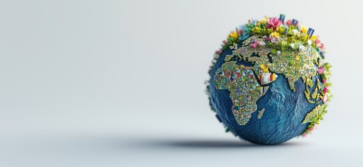 Colorful globe made of flowers and flags representing global unity and diversity