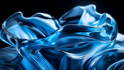 Fototapeta premium Abstract blue waves, 3D render, dark background, high resolution, cinematic, glowing, depth of field, sharp focus, intricate details, 