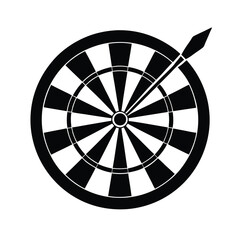 Dartboard with Dart Hitting Bullseye Black and White