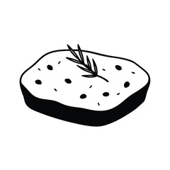 Focaccia bread with rosemary doodle illustration vector