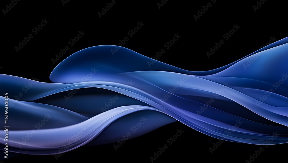 Poster abstract blue waves in the dark, with smooth curves and fluid shapes creating an elegant composition