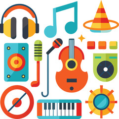 Obraz premium Colorful Flat Design Music and Sound Equipment Illustration on White Background