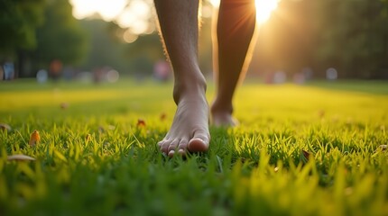 Stepping on the grass, walking on the grass, taking pictures of feet walking and touching the grass, feet touching the grass ,Walking outdoors ,Walking barefoot 