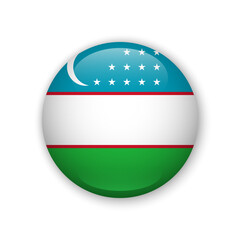 Realistic glass button with flag of Uzbekistan 3d vector element with shadow For mobile apps UI web