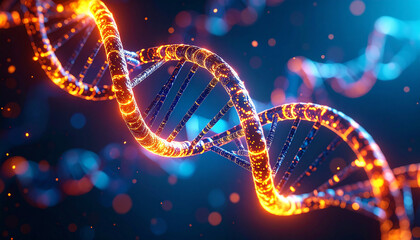 Abstract glowing dna helix structure on dark blue background