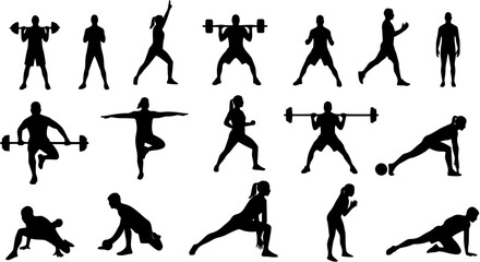 Obraz premium Fitness and Gym Activity Silhouettes, art vector design 