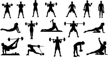 Fototapeta premium Fitness and Gym Activity Silhouettes, art vector design 