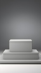 Elegant Three Tiered White Platform Display Stand on Grey Background