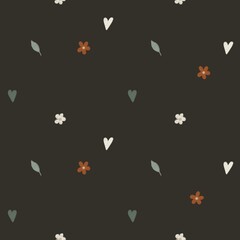 Wild wildflowers seamless pattern on dark grey background, scandinavian wallpaper, nursery design
