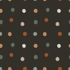 Hand draw abstract color dots seamless pattern on dark grey background, scandinavian wallpaper, nursery design