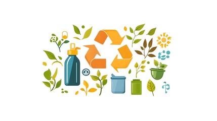 Colorful Recycling and Green Living Icons on Clean White Background