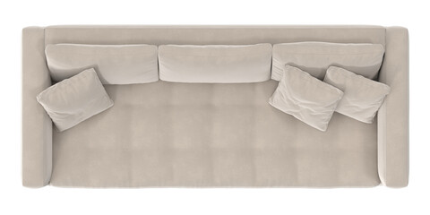 beige fabric sofa top view isolated.