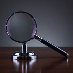 Magnifying Glass on Desk: Close-up Product Photography for Research, Investigation, and Detail Concepts