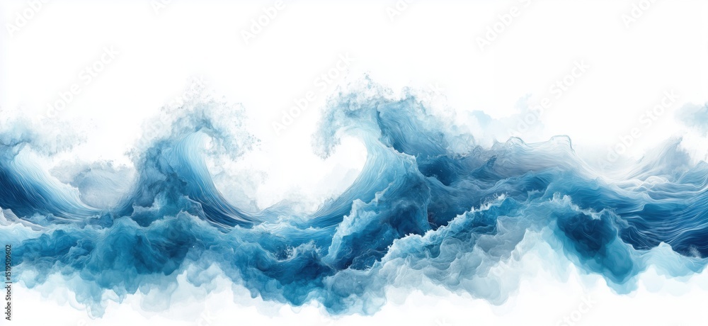 Poster dynamic ocean waves in shades of blue with soft textures and fluid motion