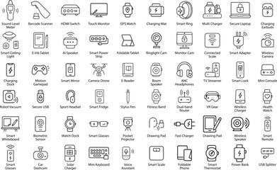Smart Devices Line Icons Vector Illustration. Gadgets Isolated on White Background.