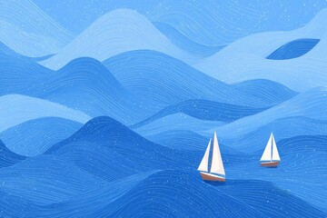 Nordic-style illustration of a sailboat sailing in the ocean
