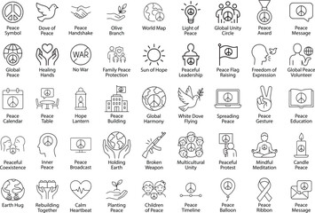 Peace Icons Vector Set, Isolated on White Background.