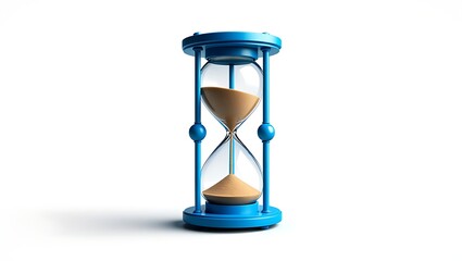 Blue Hourglass on White Background Illustrating Time Passing and Deadlines