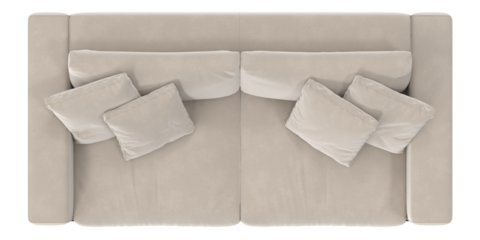 beige double-seat lounge with pillows top view isolated.
