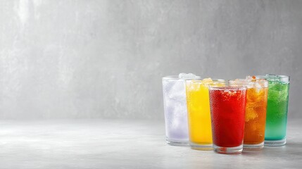 Refreshing Assortment of Cold Drinks in Colorful Glasses