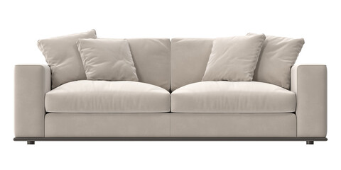 beige double-seat lounge with pillows front view isolated.