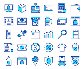 Shopping and E-commerce Line Icons Set - Retail, Online Store, and Digital Marketing Outline Vector