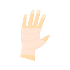 Hand in bandages. Treatment for a bruised hand. Hand injury.