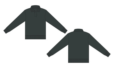 Long sleeve sweatshirt jacket technical drawing fashion flat sketch vector illustration black color  template front and back