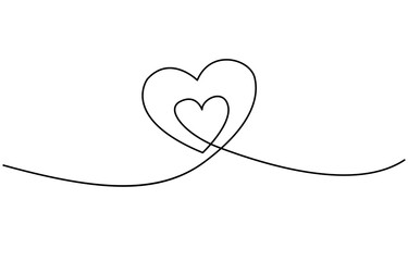 Heart continuous one line art drawing color shape Love sign,  love and romance. Vector illustration.