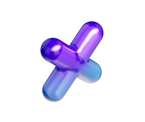 3D Glossy multiply symbol with a purple-blue gradient, soft reflections and depth. 3D Illustration
