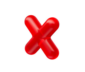3D Glossy red multiplication symbol with a sleek and modern reflective appearance. 3d illustration