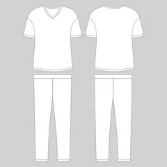V neck t shirt tops and legging technical drawing template for ladies