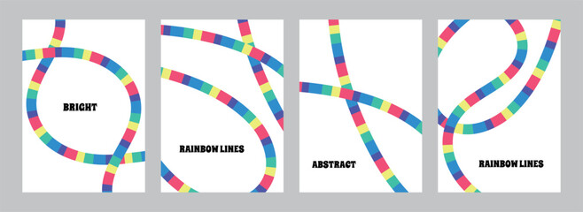 Fototapeta premium Abstract rainbow lines - poster set. Rainbow curved stripes on white background. Vector illustrations for youth festivals, modern backgrounds.