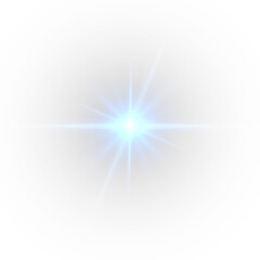Futuristic blue light PNG with transparent highlights, glow, sun rays and bokeh sparks. Radiant...