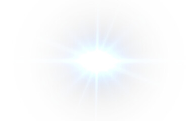 Futuristic blue light PNG with transparent highlights, glow, sun rays and bokeh sparks. Radiant...