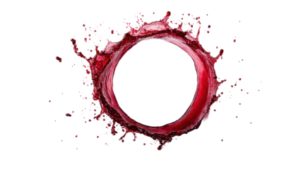 Red liquid splash creating a circular shape on a black background.