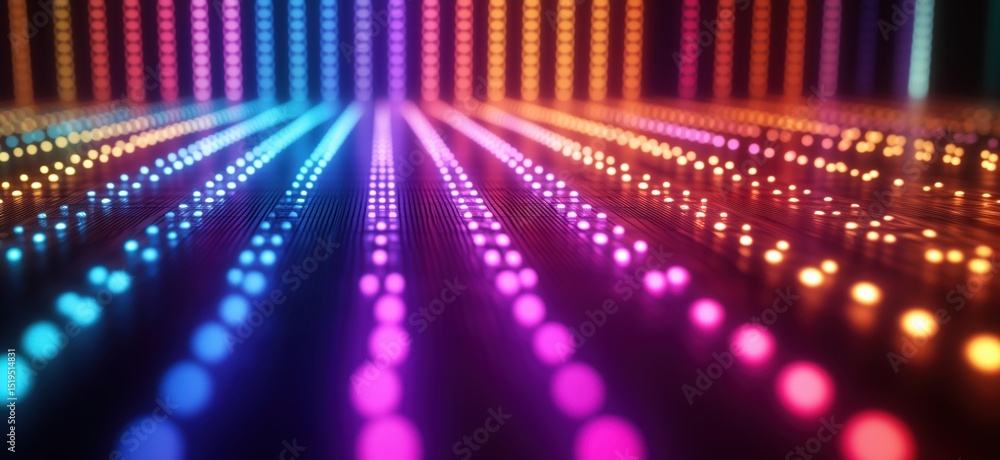 Poster colorful led lights creating vibrant patterns in a digital space