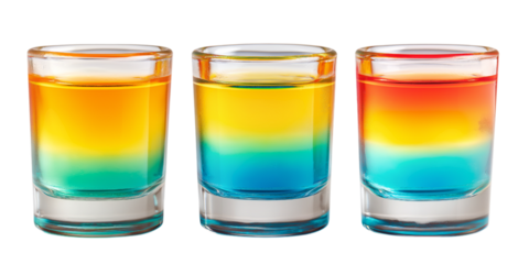 Vibrant layers of colorful shots isolated on white background