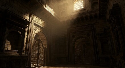  Dramatic Ancient Temple Interior: Mystical Light & Intricate Architecture