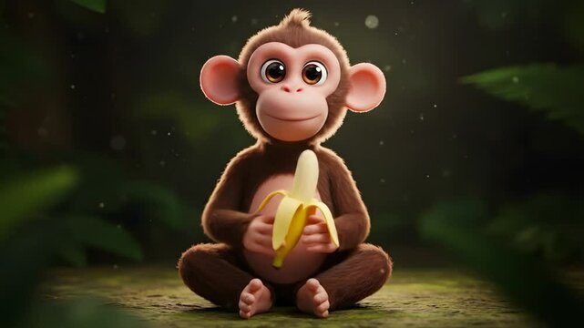 Cute monkey eating banana