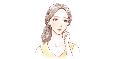 Woman touching face, skincare concern, illustration