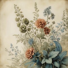 Vintage Botanical Floral Illustration in Earth Tones – Printable Wall Art