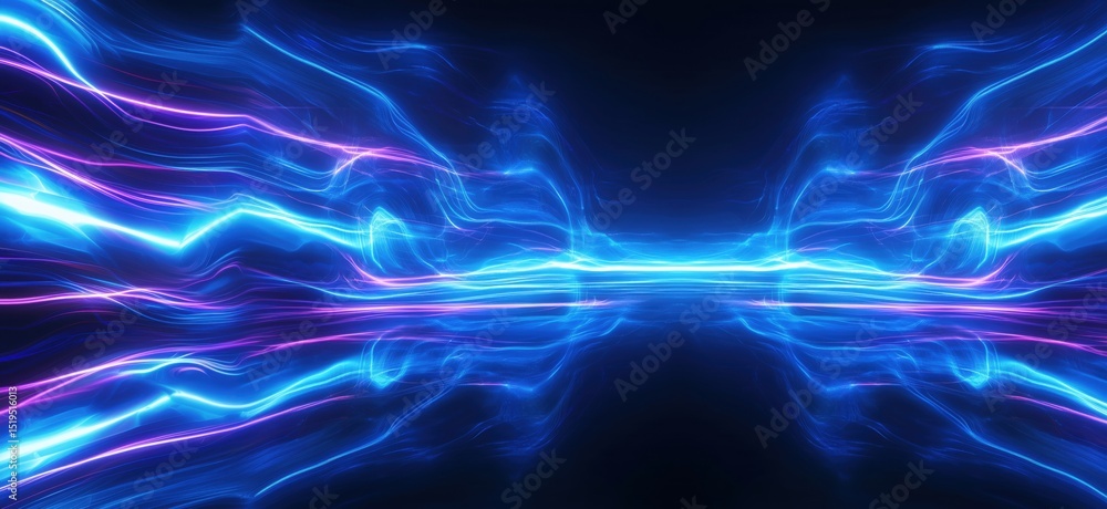 Poster abstract neon light waves creating dynamic energy flow in dark background