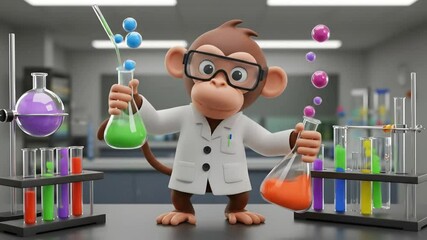 Monkey scientist cartoon illustration - Powered by Adobe