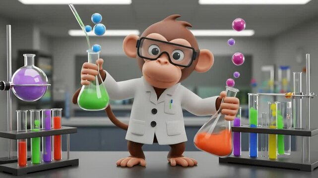 Monkey scientist cartoon illustration