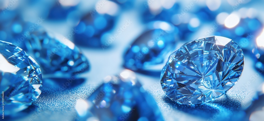 Poster stunning blue diamonds sparkling on soft background with bokeh effect