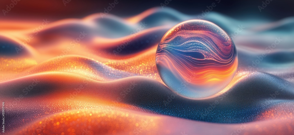 Aufkleber colorful abstract sphere on wavy surface with glowing patterns and textures