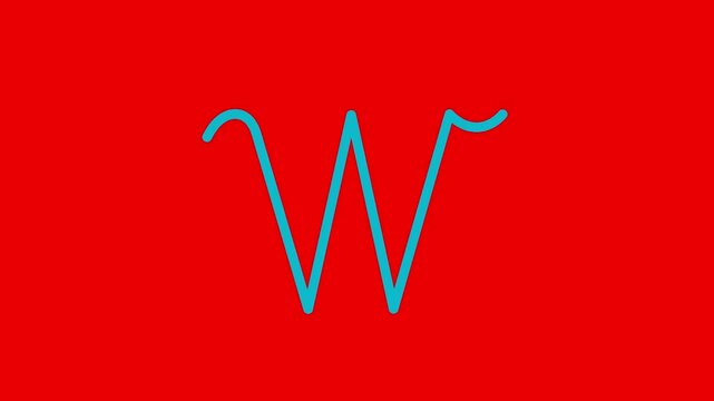 W letter big color writing cartoon animation redbox isolated. Compatibile part of alphabet. Handwriting educational style for children. Good for education movies, presentation, learning alphabet.